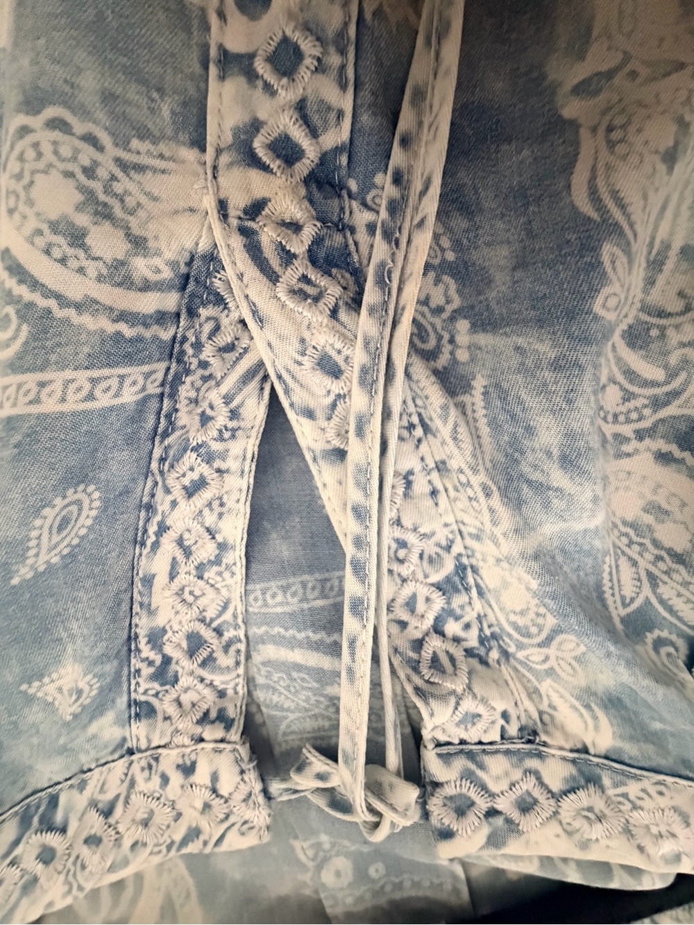 Light Blue Paisley Lace-Up Peasant Tunic - Picture 4 of 7